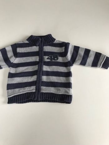 Gilet bébé zippé rayé marine & gris 6 mois
