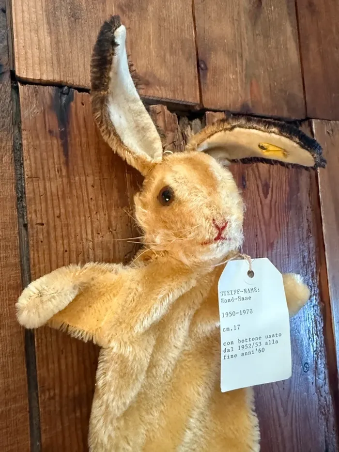 Peluche marionnette ancienne Steiff lapin lièvre Hase 17cm miel théâtre marron - photo numéro 2