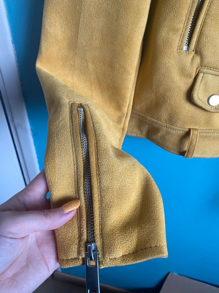 Blouson perfecto style biker en effet daim jaune moutarde - photo numéro 5