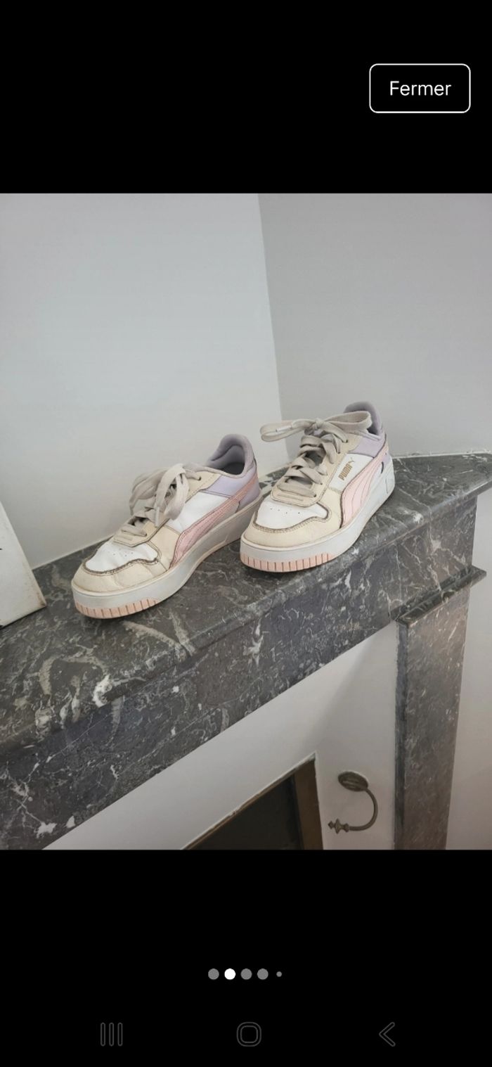 Basket Puma beige blanche rose et violet taille 36 - photo numéro 2