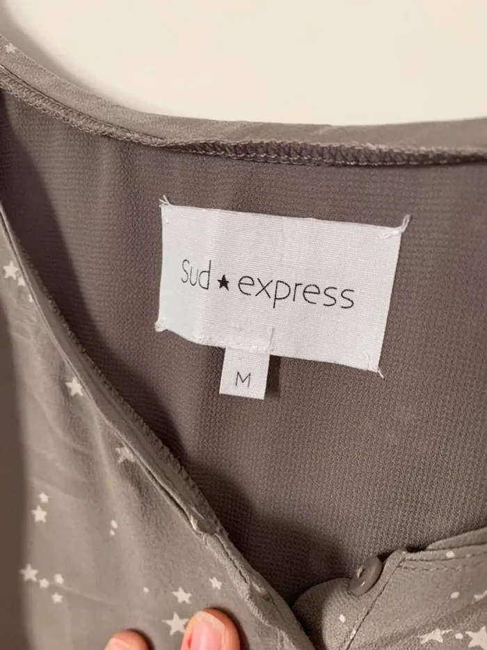 Robe à bretelle en soie grise avec des étoiles blanche taille M Sud Express - photo numéro 9