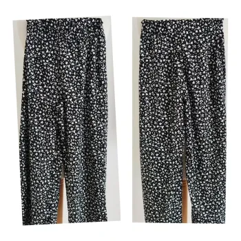Pantalon léger noir à motifs blancs Kiabi taille XS