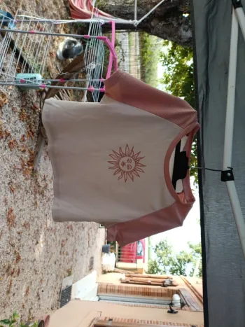 Tee-shirt court rose soleil shein