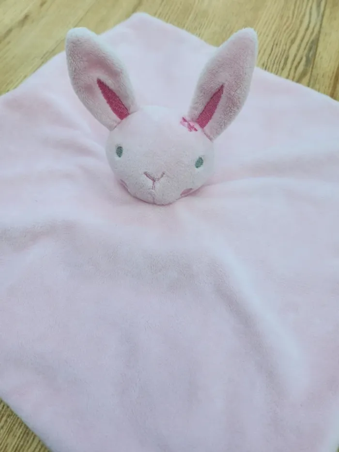 Doudou plat lapin rose et blanc - photo numéro 2