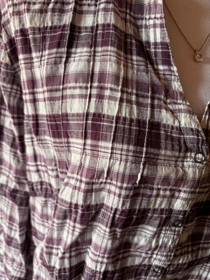 Chemisier à carreaux blanc et violet Taille 4XL / 48 - photo numéro 2