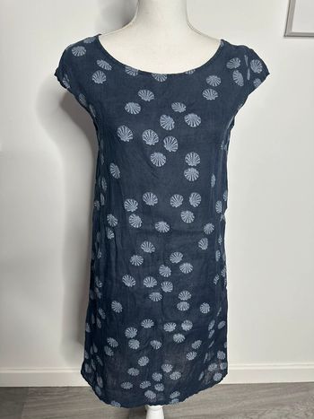 Robe en lin coquillages bleue marine et argentée T36 S