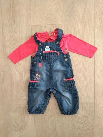 Ensemble fille salopette jean pantalon, tee shirt DPAM 6 mois