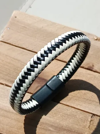 Bracelet cuir noir et blanc pour homme
