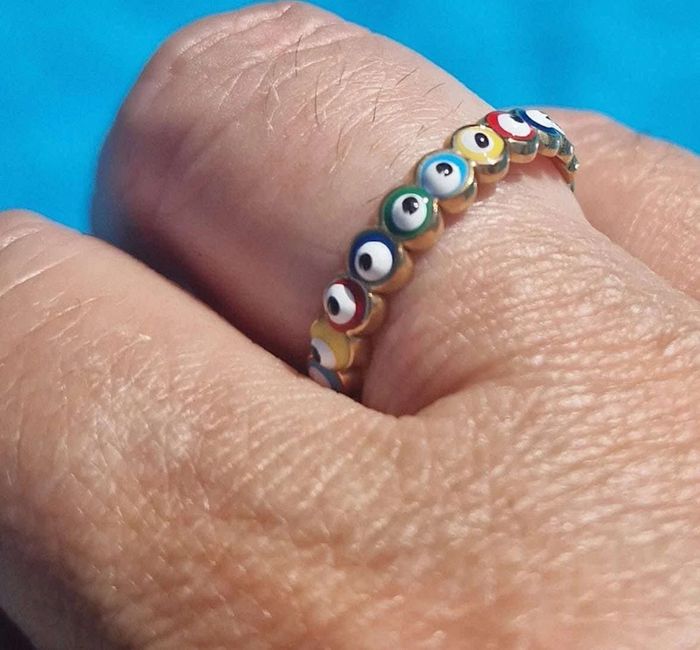 Bague réglable acier inoxydable or oeils résine couleurs - photo numéro 5