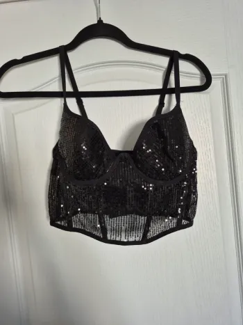 Corset haut court noire a paillettes