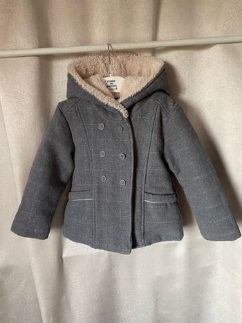 Manteau à capuche gris argenté doublé fourrure douce beige 3 ans Tape à l’œil