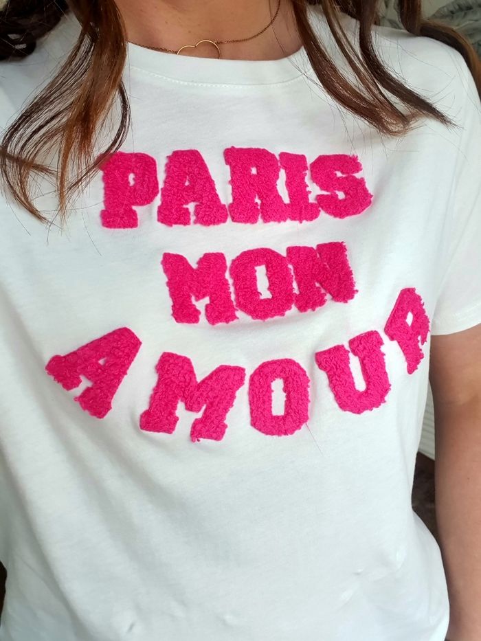T-shirt Paris mon amour blanc/fushia Taille S/M - photo numéro 4