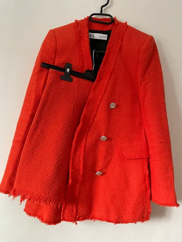 Ensemble tailleur Zara tweed veste blazer + jupe en taille S - photo numéro 5