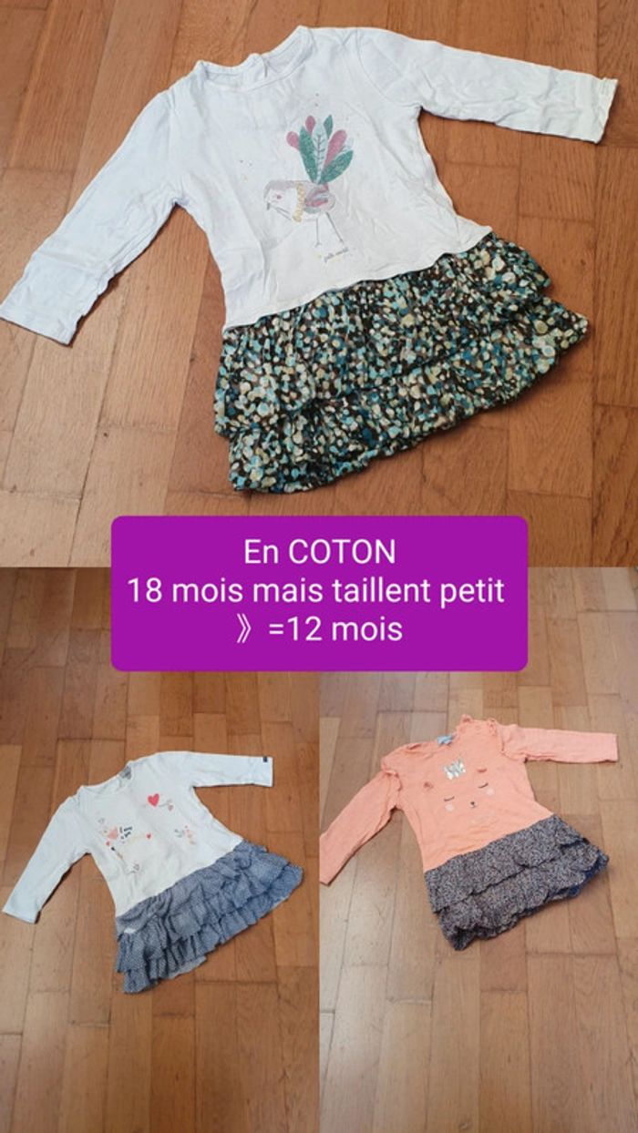 Lot de 3 robes coton manches longues Miniman