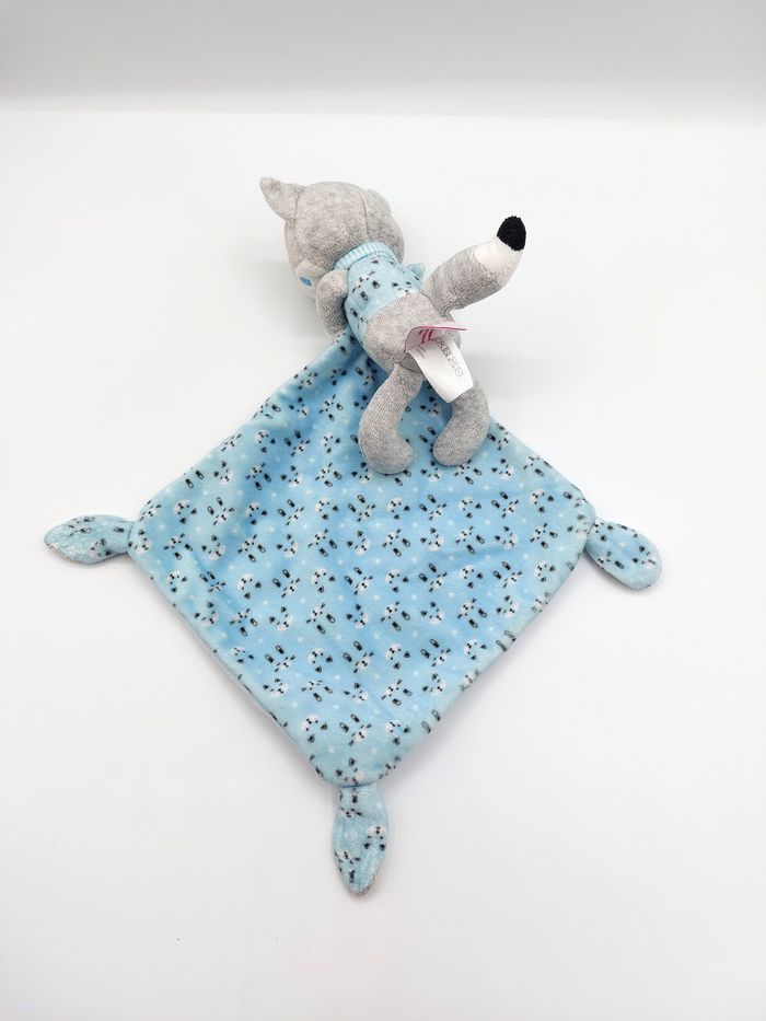 Doudou peluche renard gris mouchoir bleu POMMETTE lune étoiles lapin - photo numéro 2