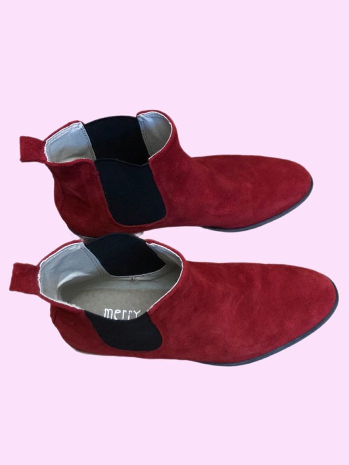 Bottines nubuck rouge red suede ankle boots - photo numéro 6