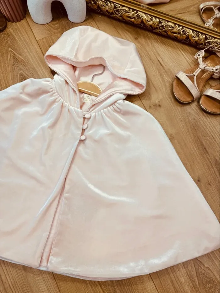 Taille 8 ans Cap Poncho de cérémonie créateur fille TAO rose * velours satiné réversible * 🌸 - photo numéro 2