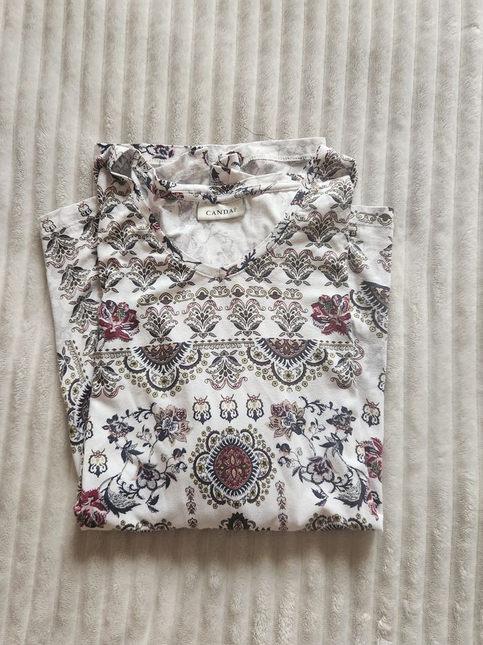 Haut blanc imprimé bohème – Manches 3/4 – Taille L – C&A - photo numéro 6