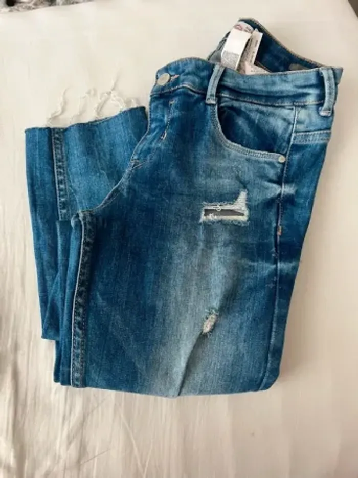 Jean bleu slim troué Zara Premium Wash