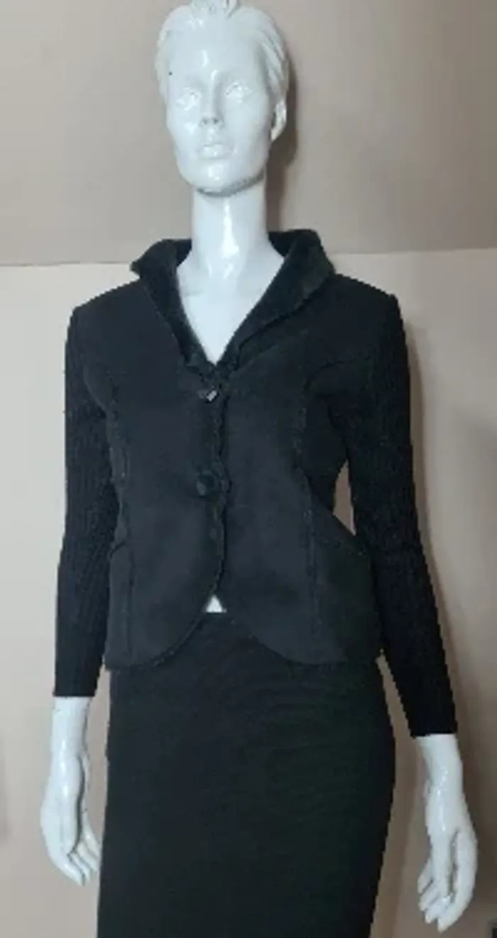 Veste Gilet Noir Affinités Armand Thiery T1 Manches Tricot Fausse Fourrure Élégant - photo numéro 4