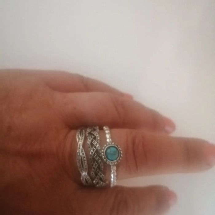 🎄Ensemble de 3 bagues striées et turquoise Taille 52  Neuves Idéal pour un cadeau de noël  "Tibet" 🌸 - photo numéro 2