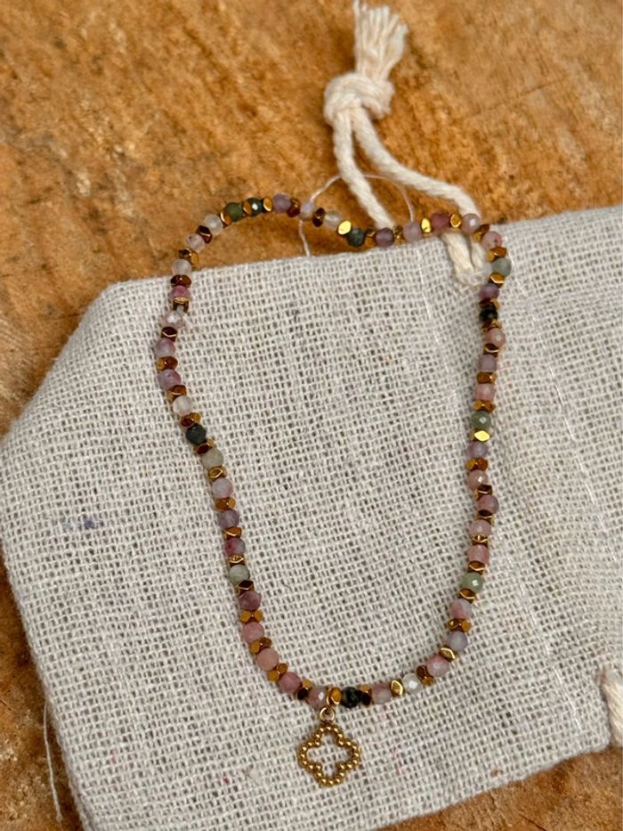 Bracelet réglable élastique perles naturelles jade quartz breloque trèfle - photo numéro 4