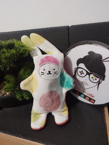 Doudou lapin plat réversible blanc cercle orange Catimini Pois Rond Vert Jaune