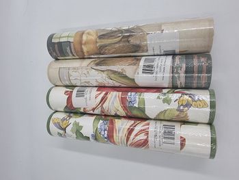 Lot de 4 frises murales à tapisserie à motifs florales avec couleurs dominantes vert et blanc