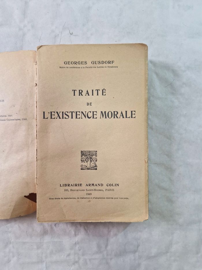 Livre ancien , traité de l'existence morale  , 1949  , Georges Gusdorf - photo numéro 5
