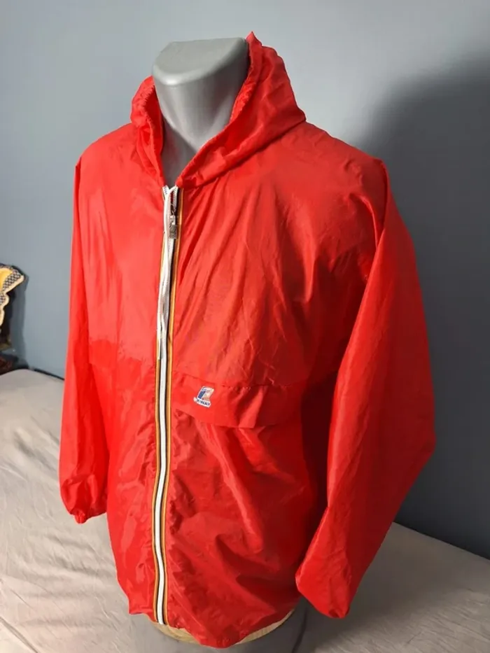 K-Way Vintage Rouge – Made in France – Coupe-vent à capuche (562) - photo numéro 5