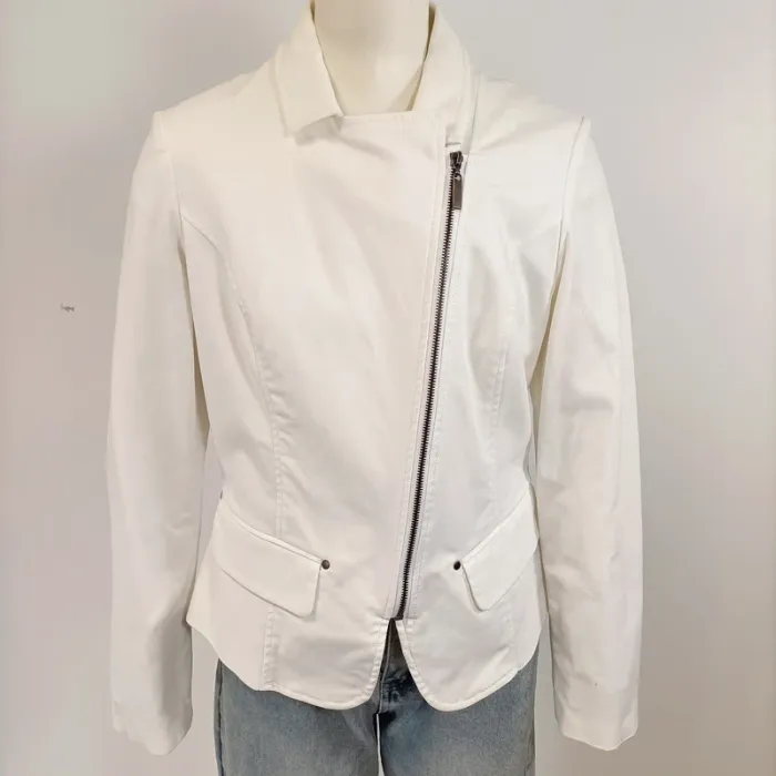 Veste blanche printemps/ été élégante -  Xanaka taille 42 - zip style perfecto A1539 - photo numéro 3