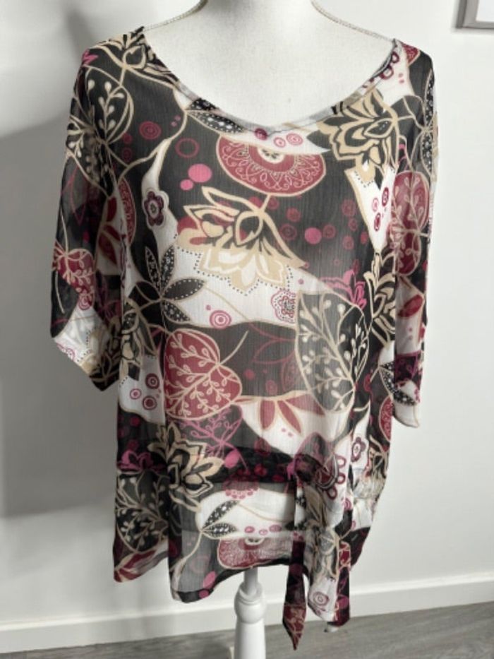 Blouse bariolée marron rose et blanche Crealine Daxon T42 XL