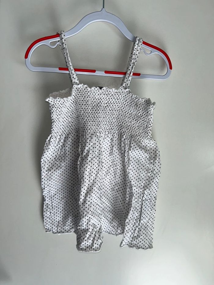 Petit haut à bretelle blanc et pois noir - 10 ans - Vynil fraise