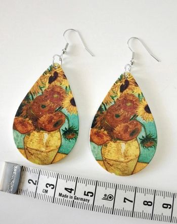 F54 paire de boucles d'oreilles pendantes bois naturel Vangogh