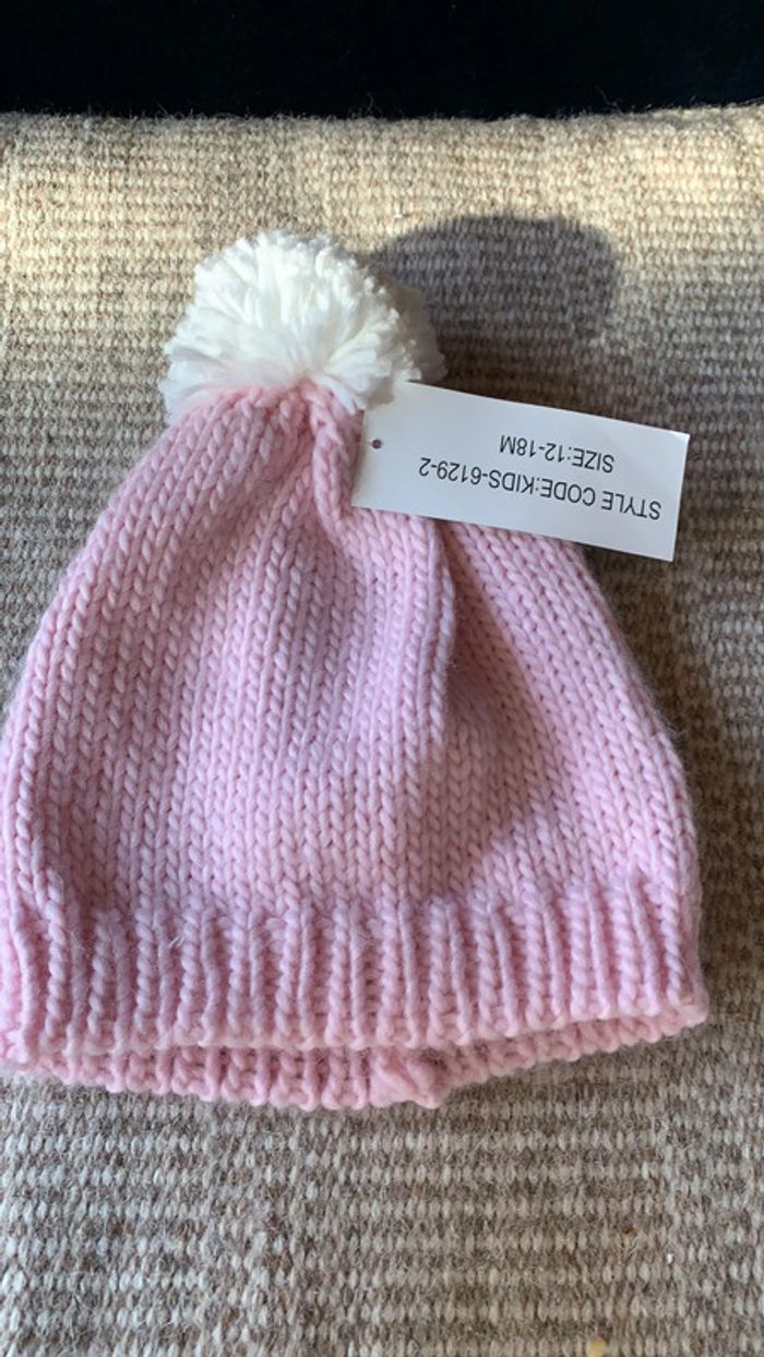 Lot bonnet rose et blanc fille 12 18 mois idée cadeau - photo numéro 7