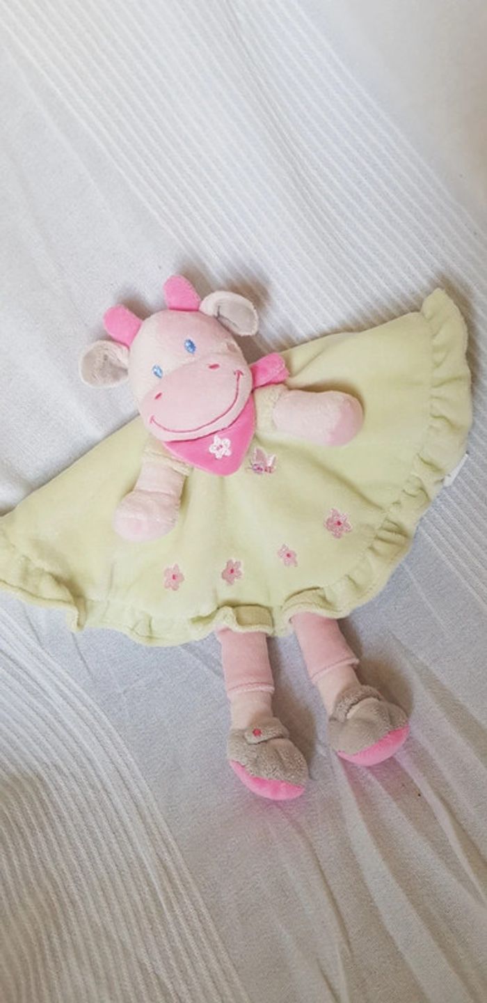 Doudou vache rose  robe verte Nicotoy - photo numéro 2