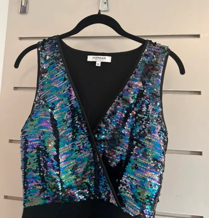 Morgan robe noire à sequins brillant, multicolore, femme, taille 34 /xs - photo numéro 2