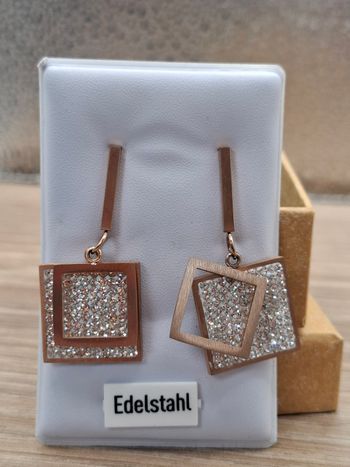 Boucles d'oreilles pendantes - Acier Inoxydable & Cristaux - Doré Rose