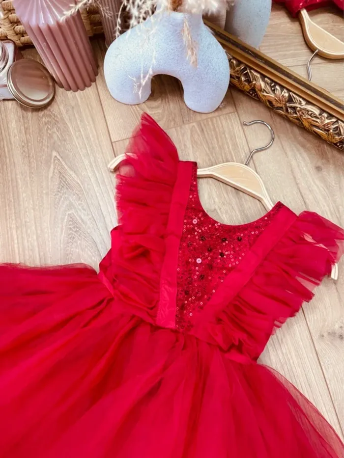 Taille 4 ans Robe créateur custom fille TAO rouge * sequins et tulle * 🌹 - photo numéro 2