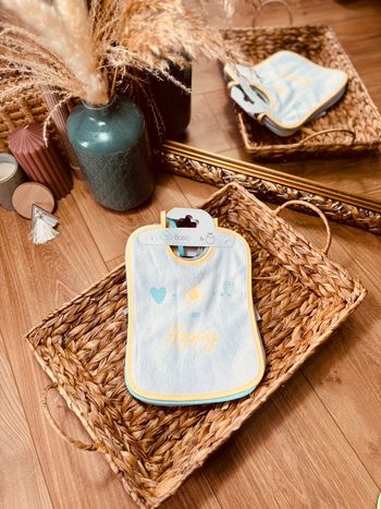 Lot de 7 bavoirs éponges garçon Tex jaune et bleu turquoise Neufs 💙