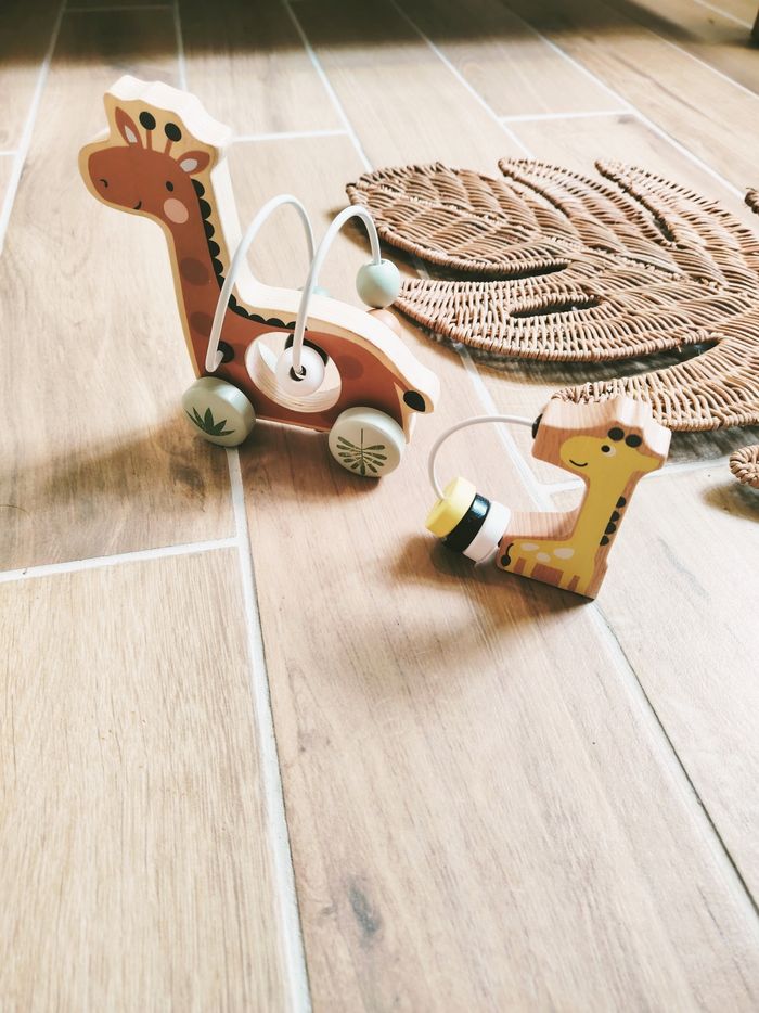 🦒Lot de 2 petits bouliers maman et bébé Girafe Tanzanie en bois marque Vertbaudet - photo numéro 2