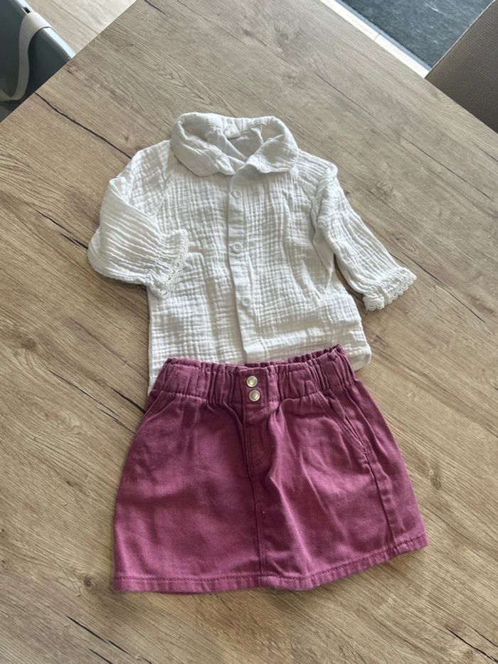 Ensemble jupe et chemise gaze de coton 18 mois