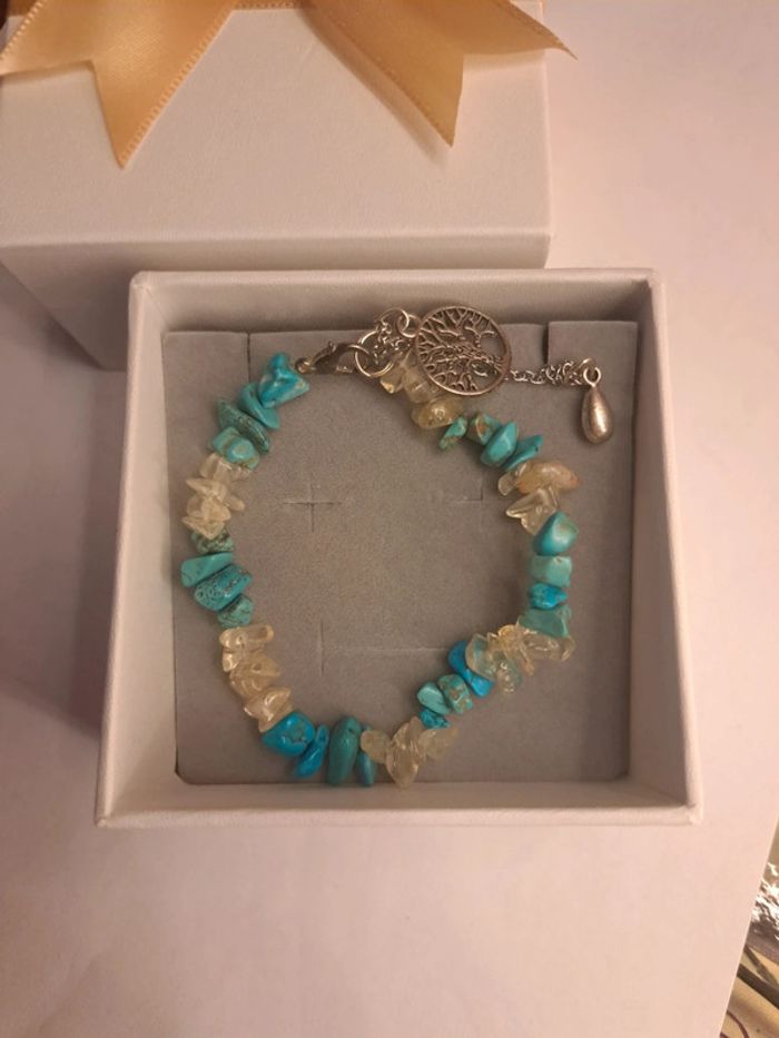 Bracelet pierre semi précieuses bleu et transparent - photo numéro 7