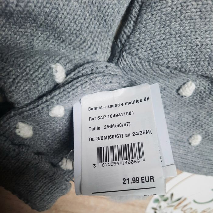 Ensemble bonnet +moufles +tour de cou  verbaudet 3mois - photo numéro 5
