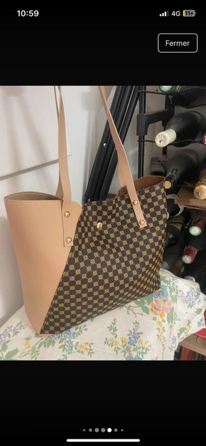 Sac fourre-tout à motif géométrique marron beige pour femme - photo numéro 8
