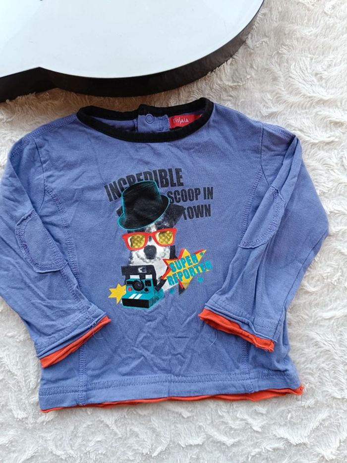 Tee shirt chemise manches longues Garçon 18 mois chien super reporter Tissaia 100% coton - photo numéro 2