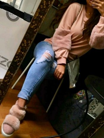 Sweat Morango rose manches longues fausses fourrures 