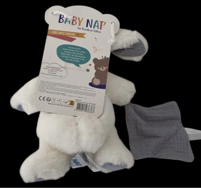 ❤️B5307 Doudou Plat Mouchoir lapin blanc Bleu Céleste Celeste Baby Nat Babynat - photo numéro 2