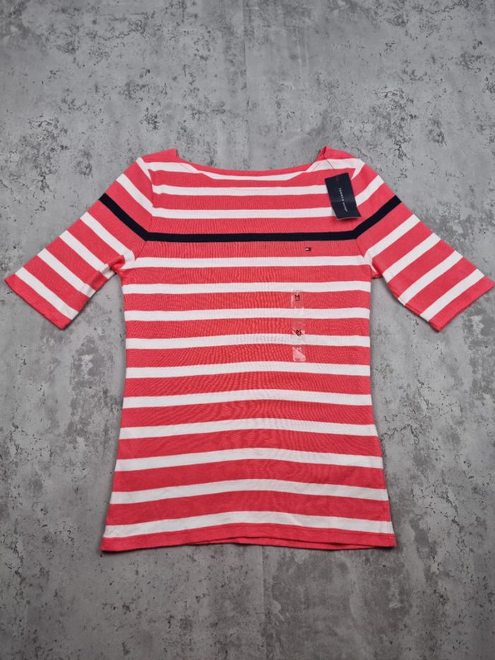 Top marinière Tommy Hilfiger rayé rose/blanc neuf avec étiquette - photo numéro 3