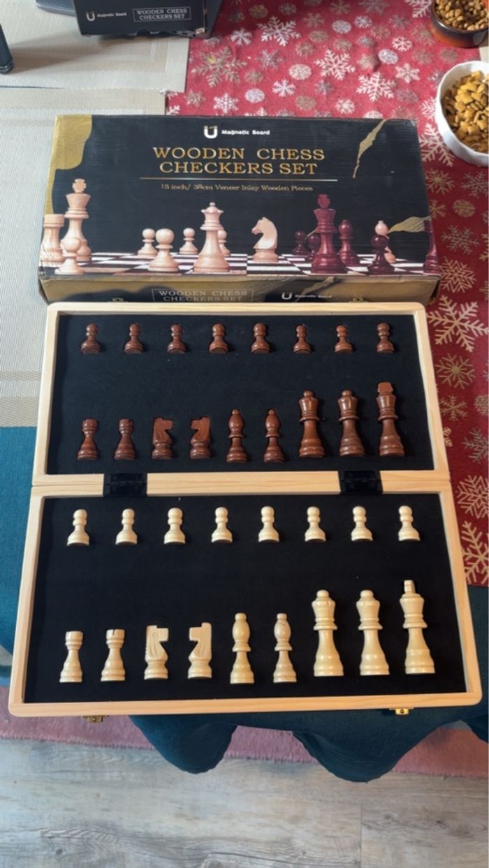 Jeu d’échecs magnétique pliable en bois – 39 cm - photo numéro 4